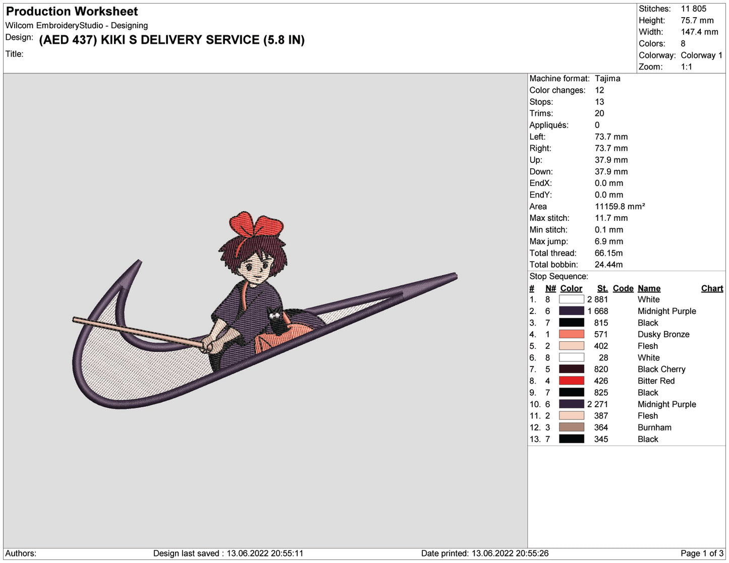 Kiki Swoosh Embroidery Design Files - 4 Size's