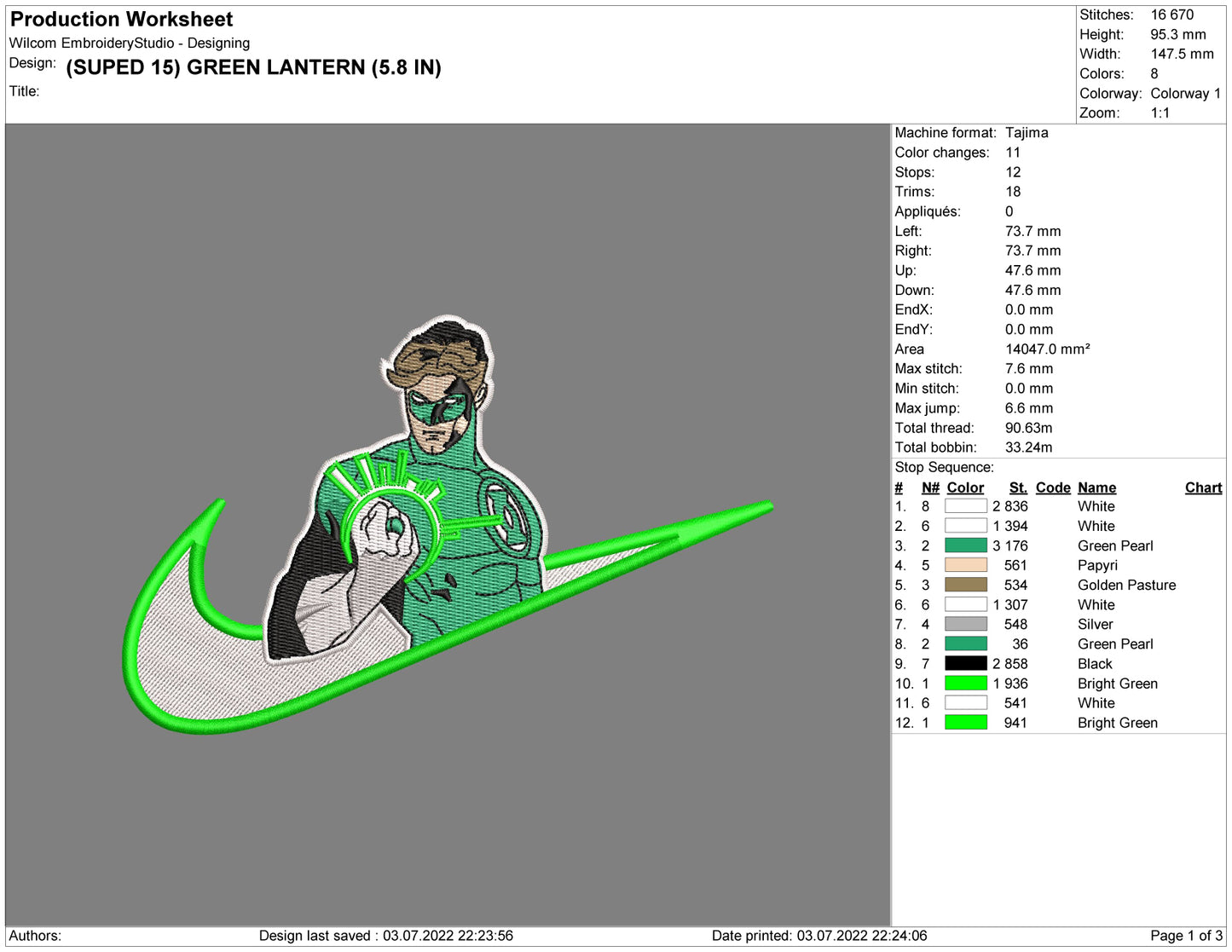 Green Lantern Swoosh Embroidery Design Files - 4 Size's