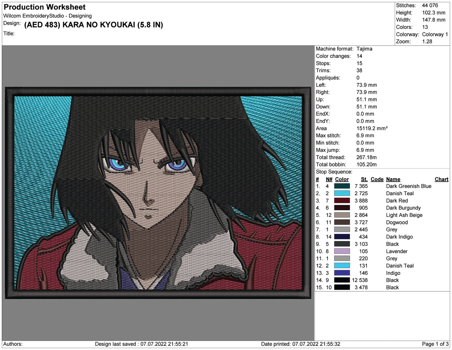 Kara No Kyoukai Embroidery Design Files - 4 Size's