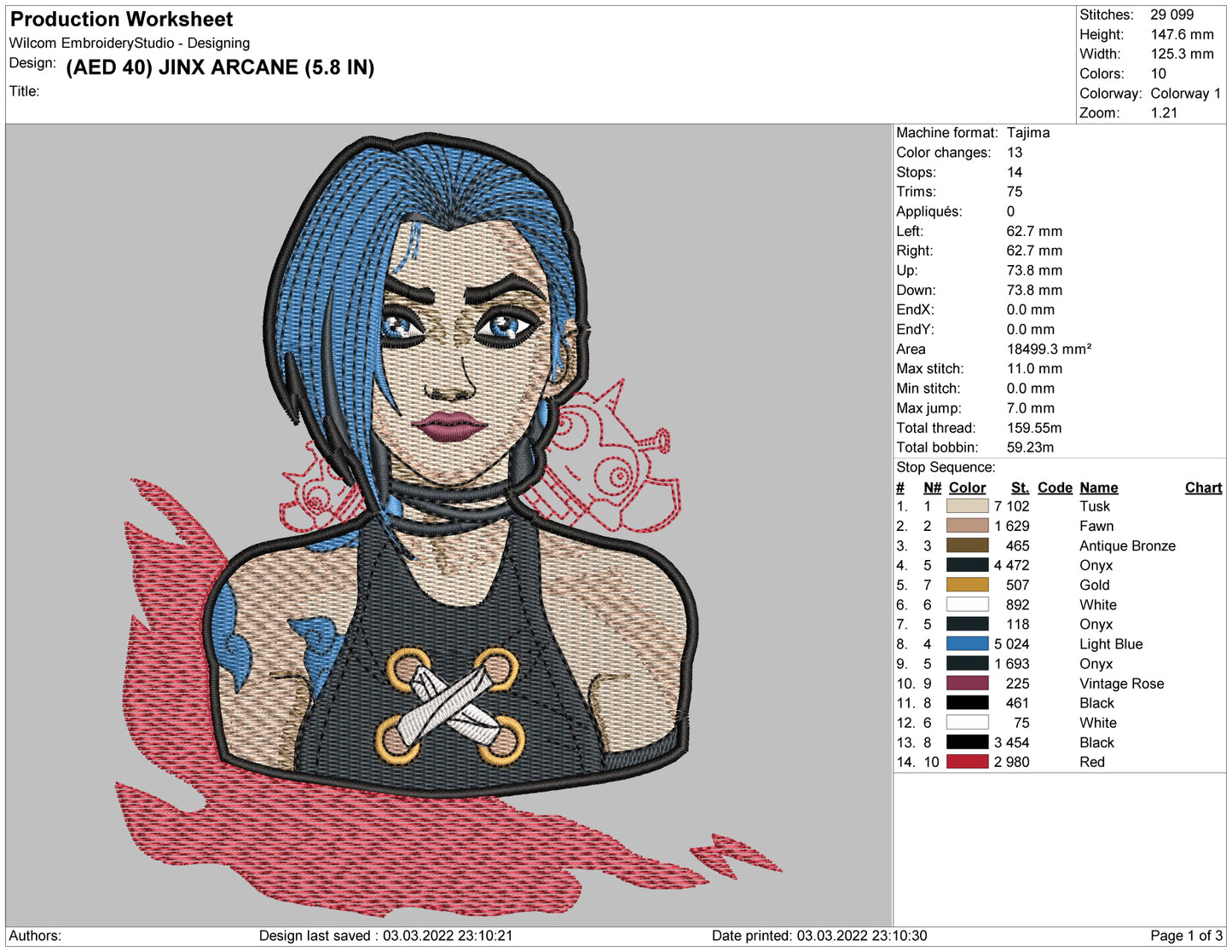 Jinx Arcane Embroidery Design Files - 4 Size's
