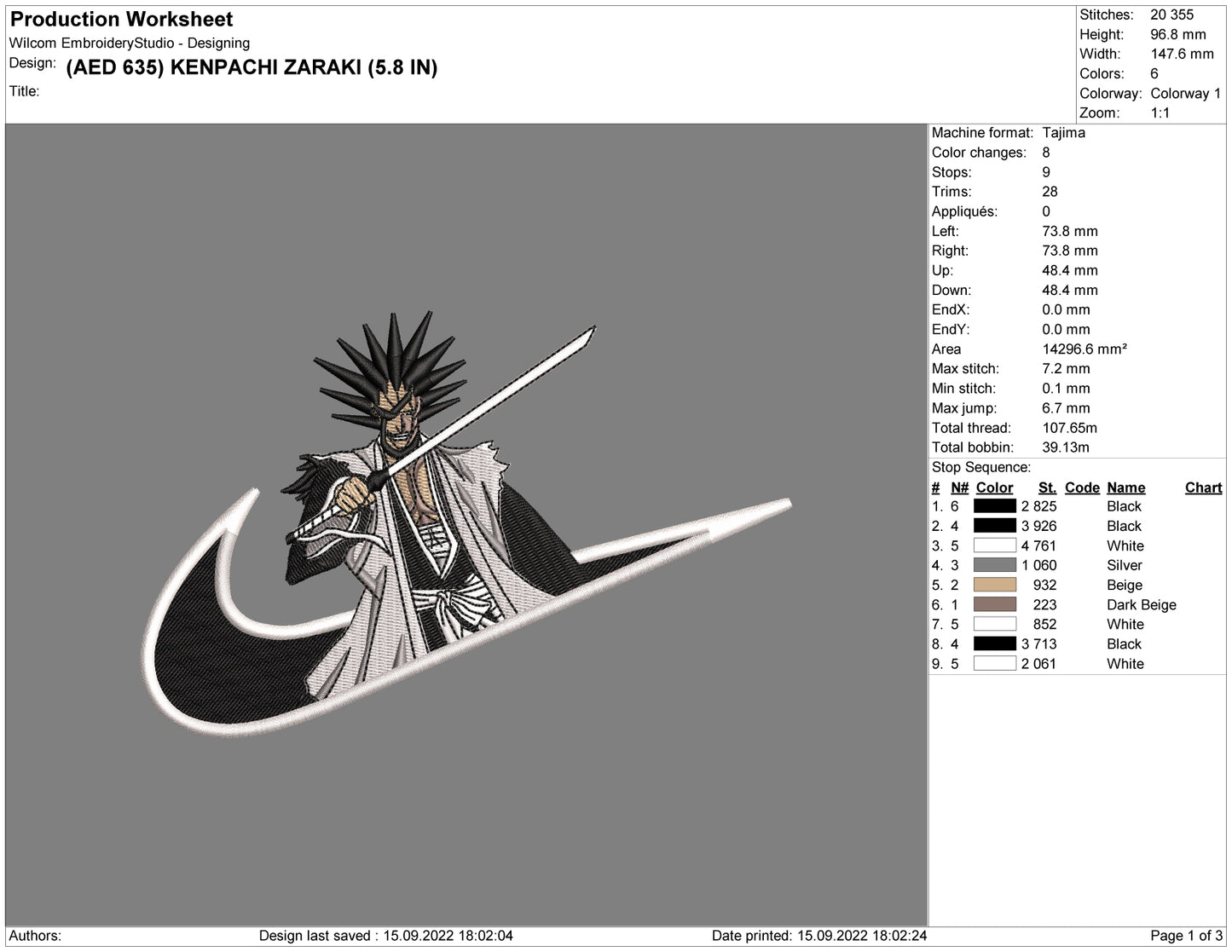 Kenpachi Zaraki Embroidery Design Files - 4 Size's