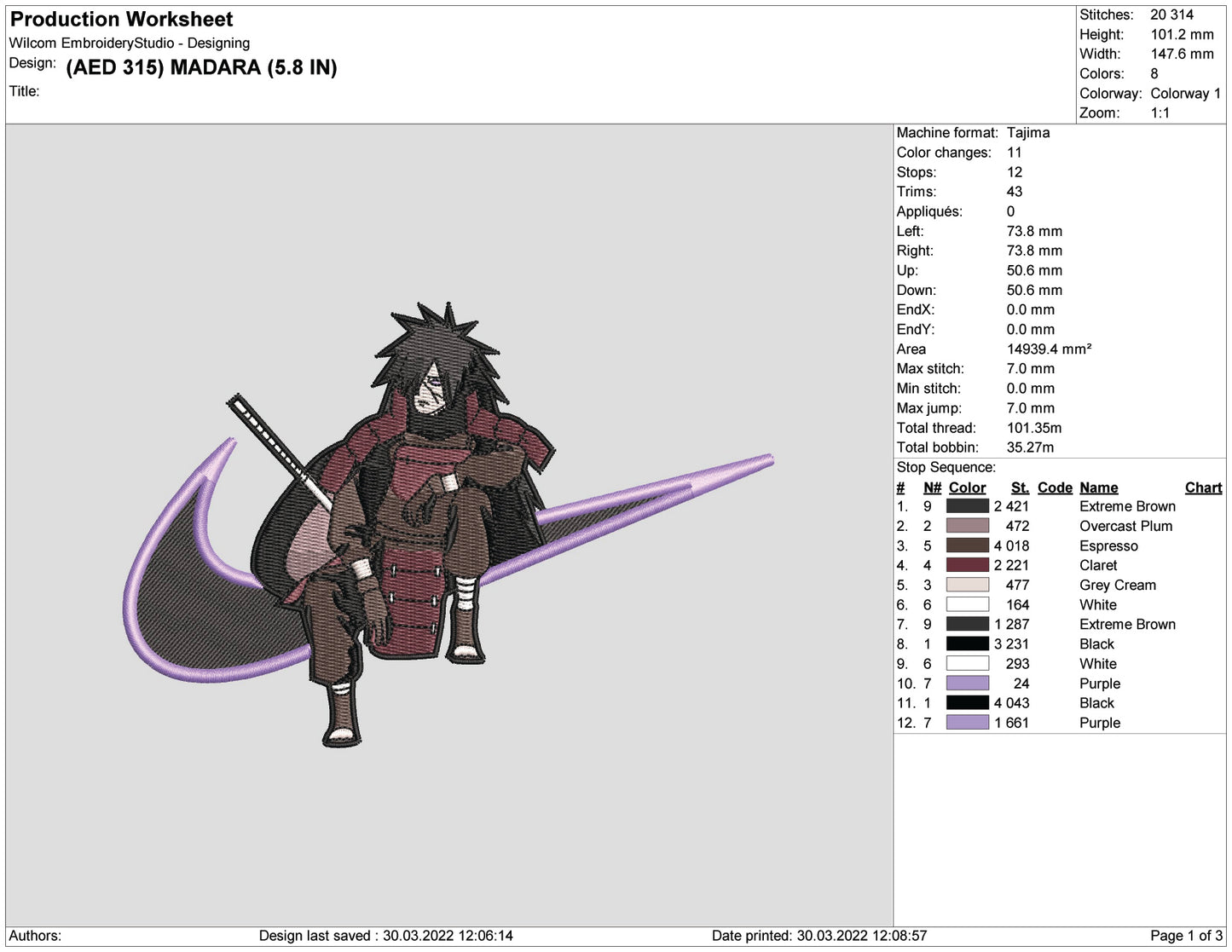 Madara Uchiha Swoosh v3 Embroidery Design Files - 5 Size's