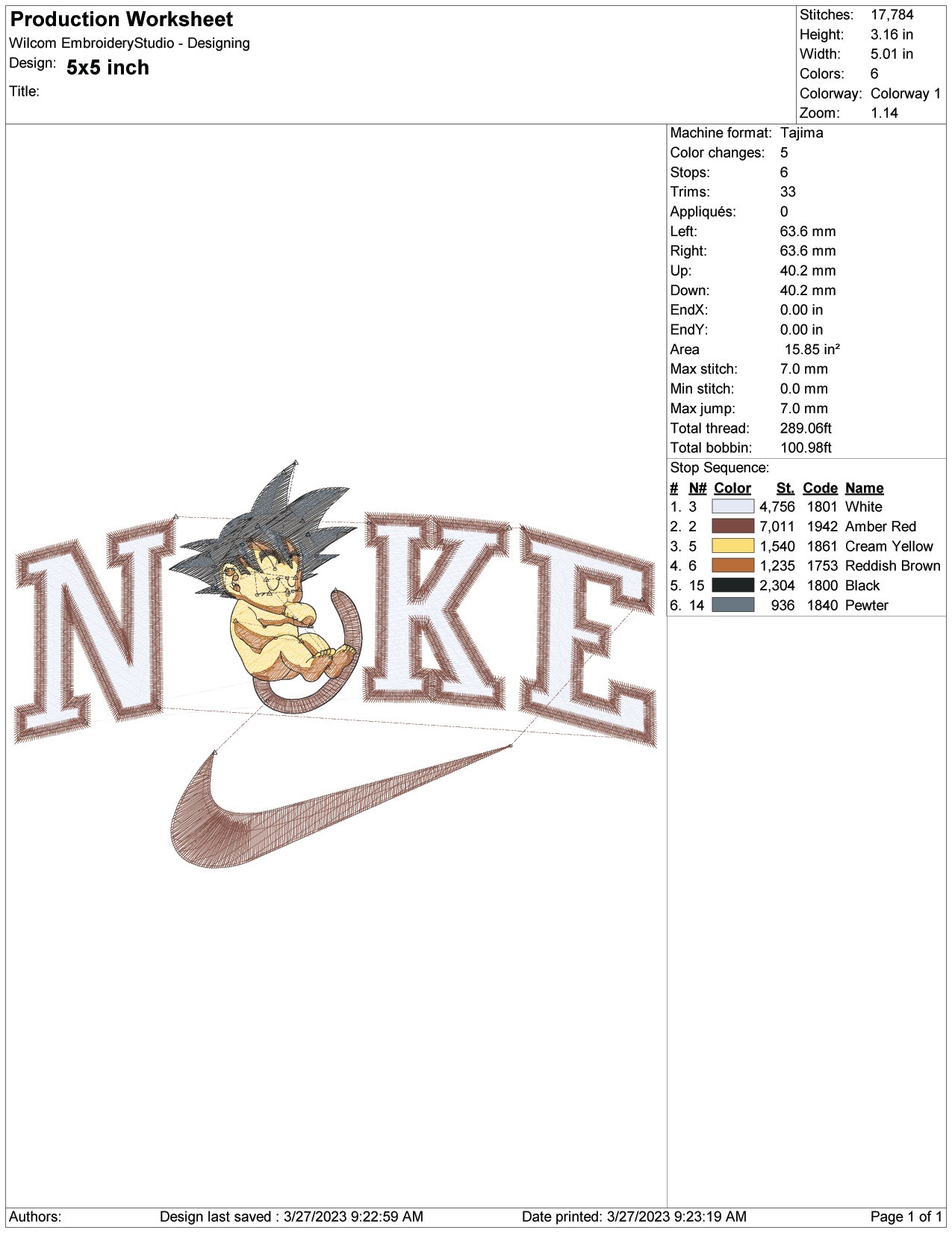 Nike Baby Gohan v2 Embroidery Design Files - 3 Size's