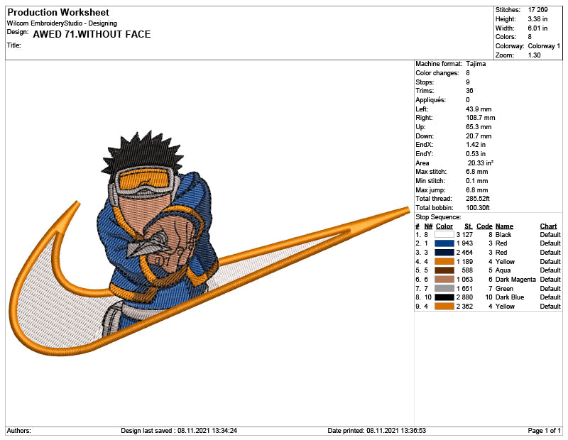 Uchiha Obito Swoosh v8 Embroidery Design Files - 6 Size's