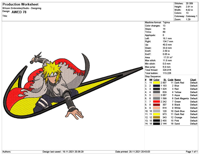 Minato Namikaze Swoosh Embroidery Design Files - 6 Size's