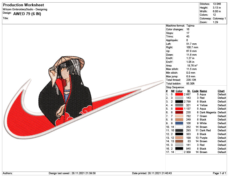 Itachi Uchiha Swoosh v6 Embroidery Design Files - 6 Size"s