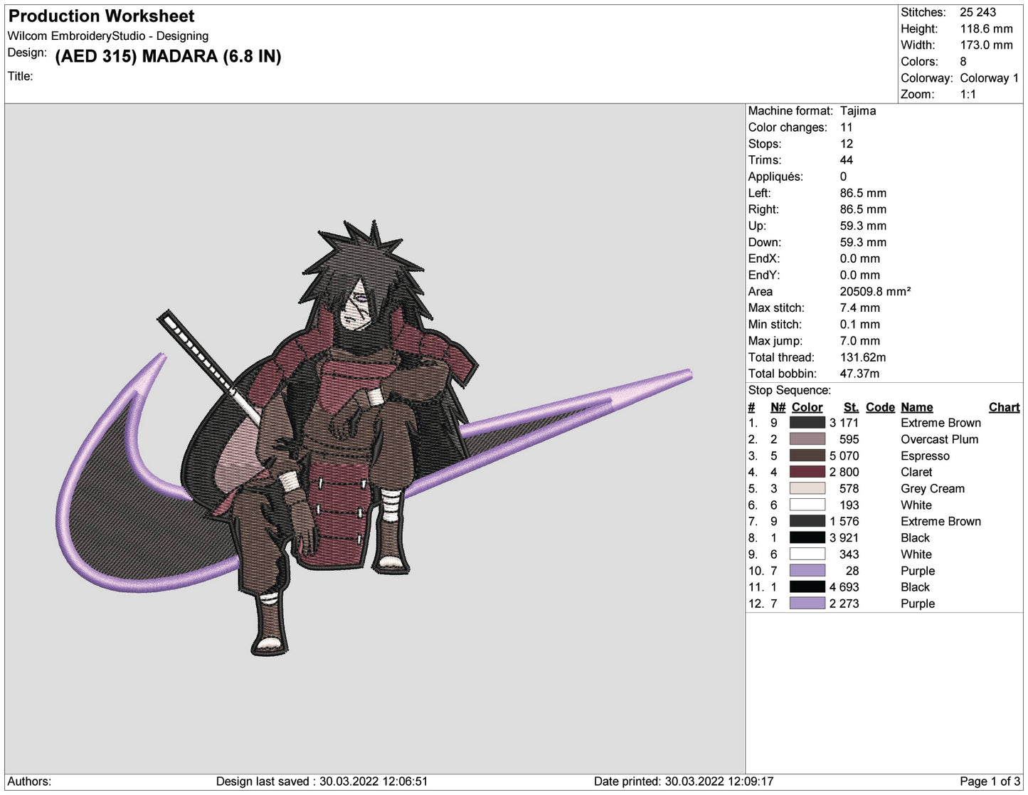 Madara Uchiha Swoosh v3 Embroidery Design Files - 5 Size's