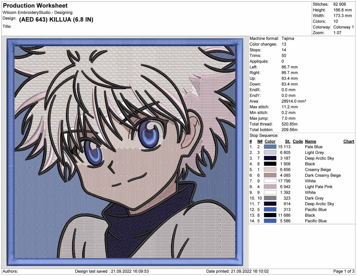 Killua Patterns Killua Zoldyck v4 Embroidery Design Files - 5 Size's – Online ...