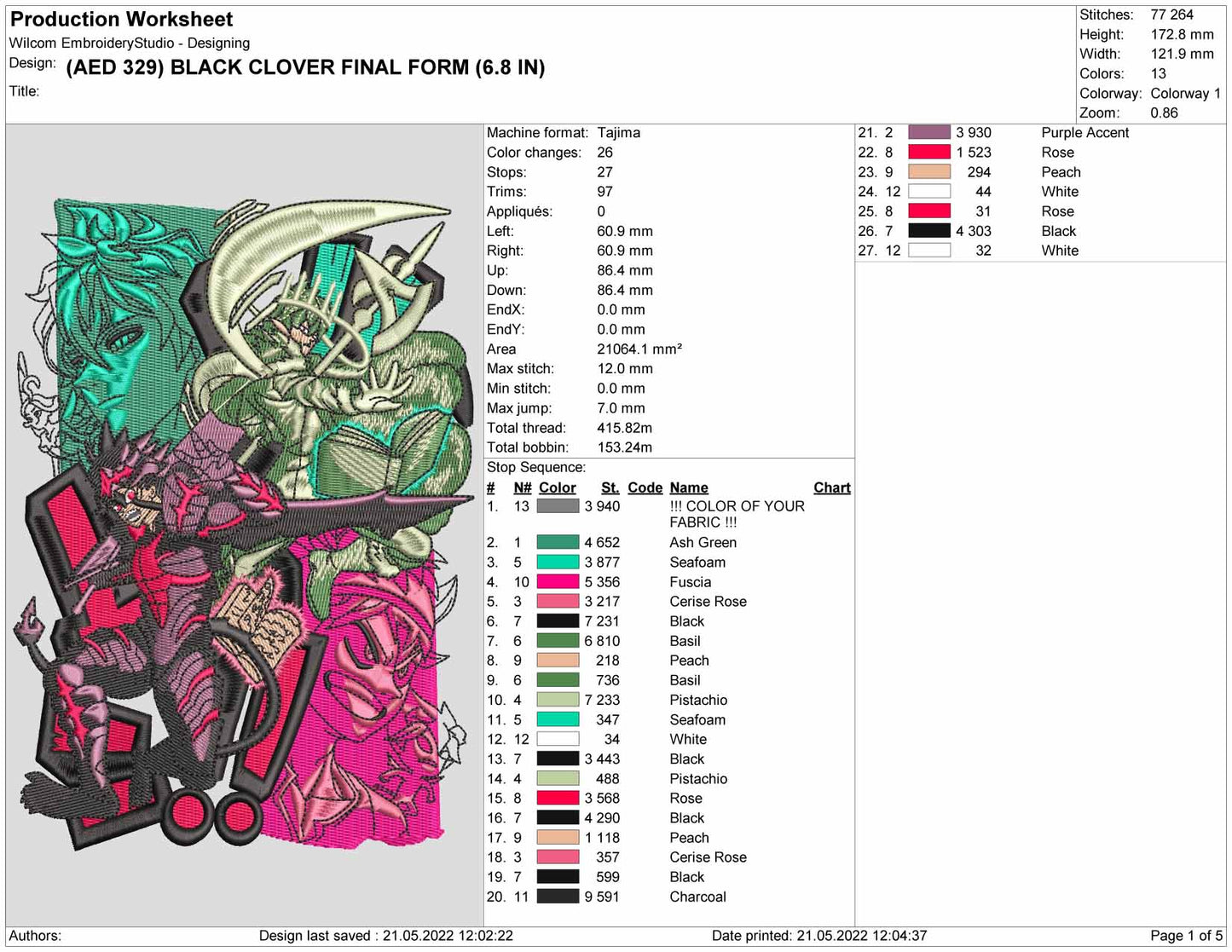 Black Clover Final Form Embroidery Design Files - 4 Size's
