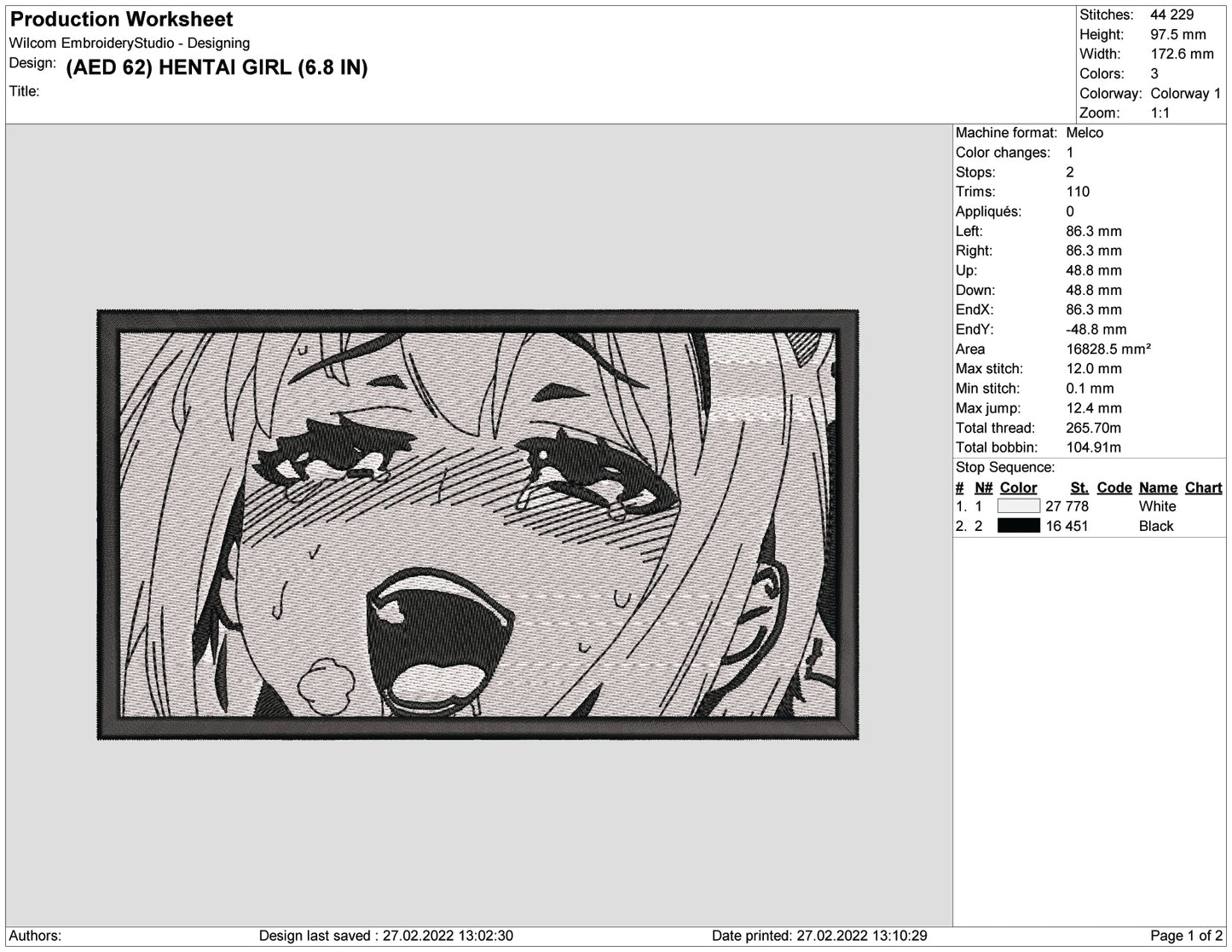 Hentai Girl Embroidery Design Files - 4 Sizes