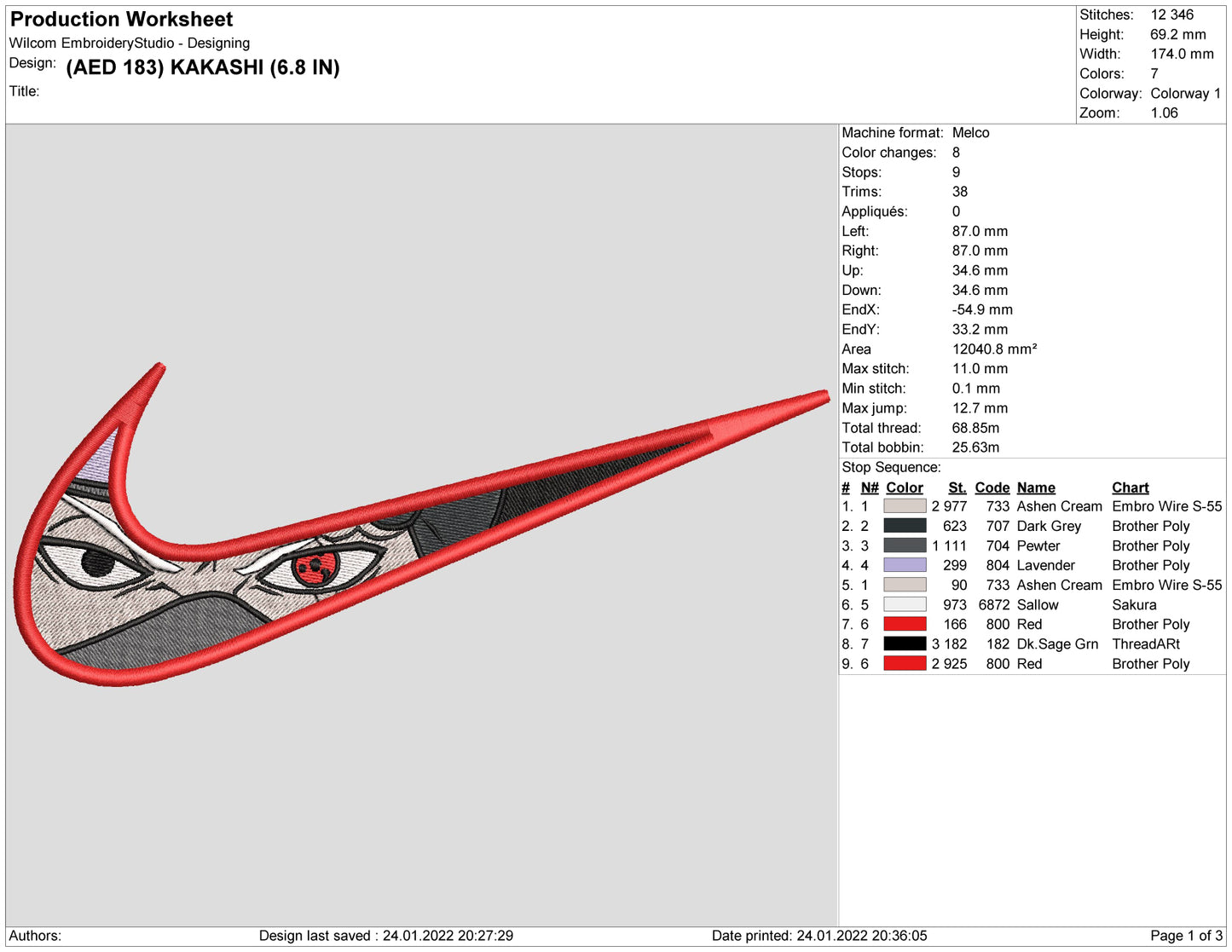 Kakashi Hatake Swoosh v2 Embroidery Design Files - 4 Sizes