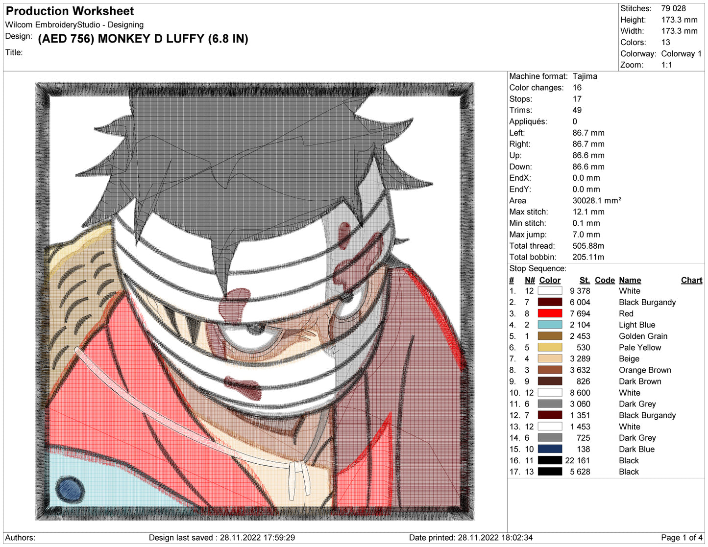 Monkey D Luffy v5 Embroidery Design Files - 5 Size's