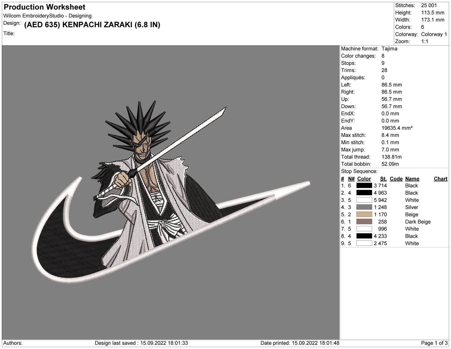 Kenpachi Zaraki Embroidery Design Files - 4 Size's