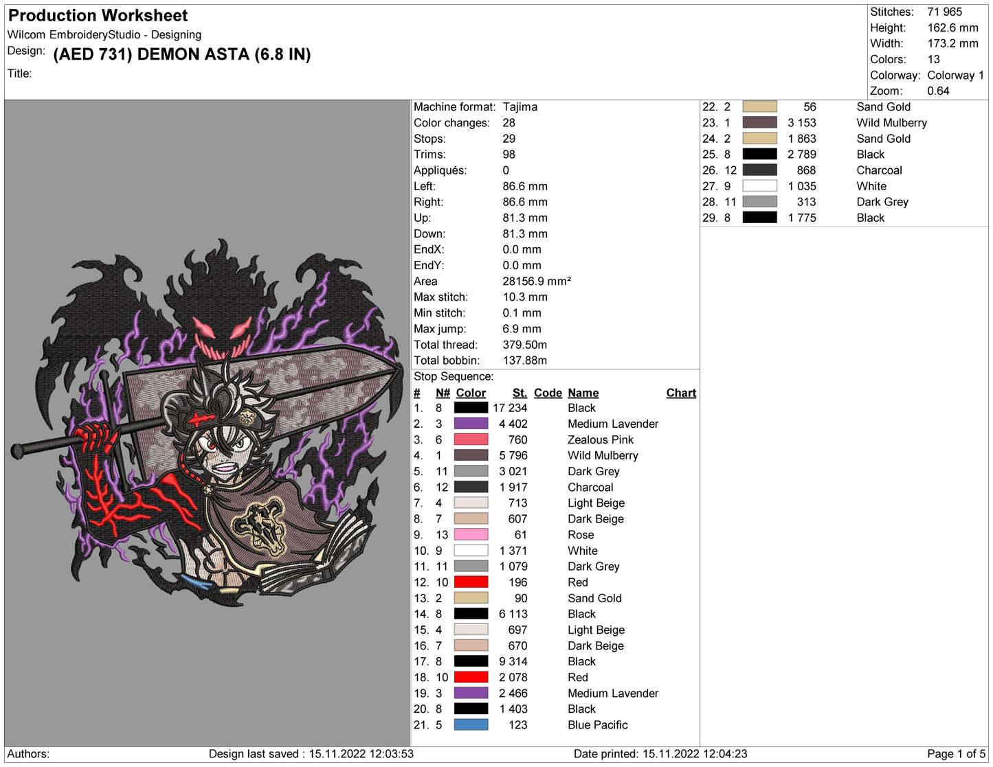 Demon Asta Embroidery Design Files - 4 Size's