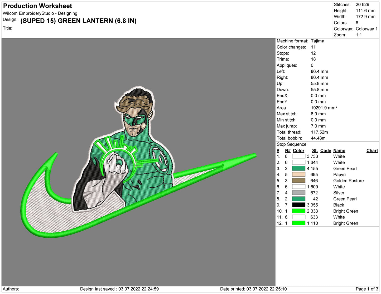 Green Lantern Swoosh Embroidery Design Files - 4 Size's