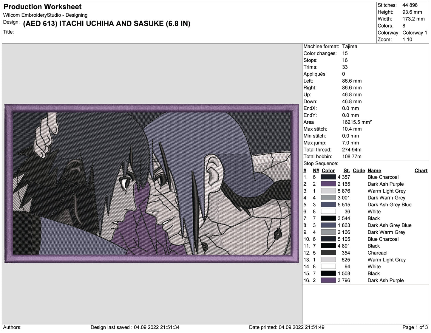 Itachi Uchiha and Sasuke Embroidery Design Files - 4 Size's