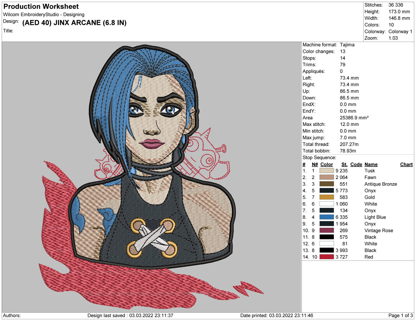 Jinx Arcane Embroidery Design Files - 4 Size's