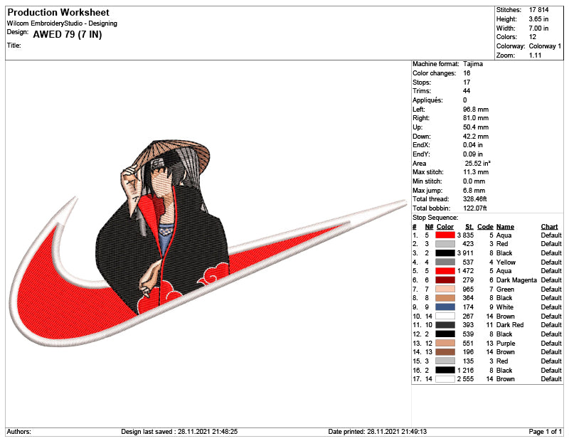 Itachi Uchiha Swoosh v6 Embroidery Design Files - 6 Size"s