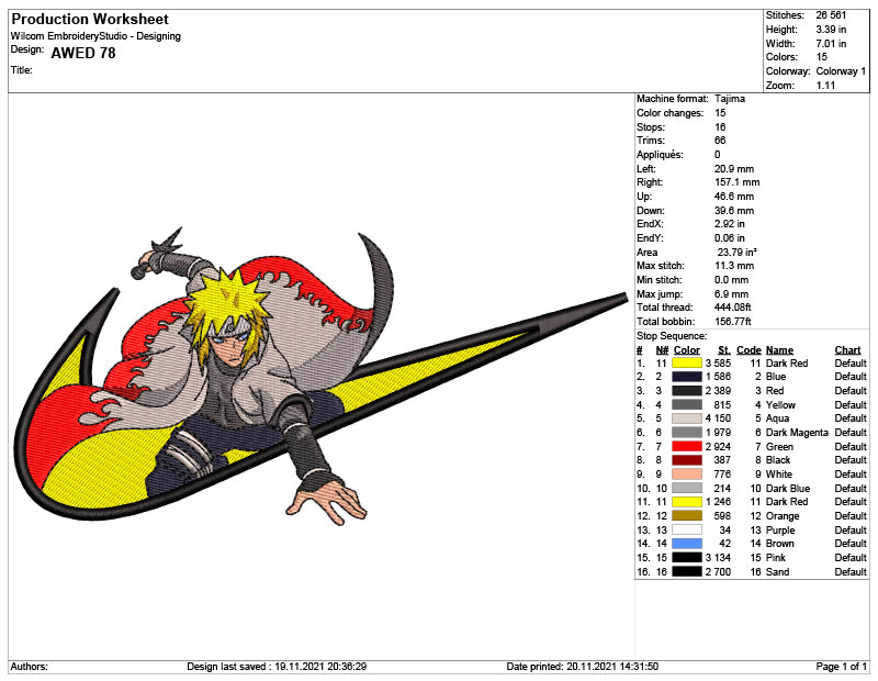 Minato Namikaze Swoosh Embroidery Design Files - 6 Size's