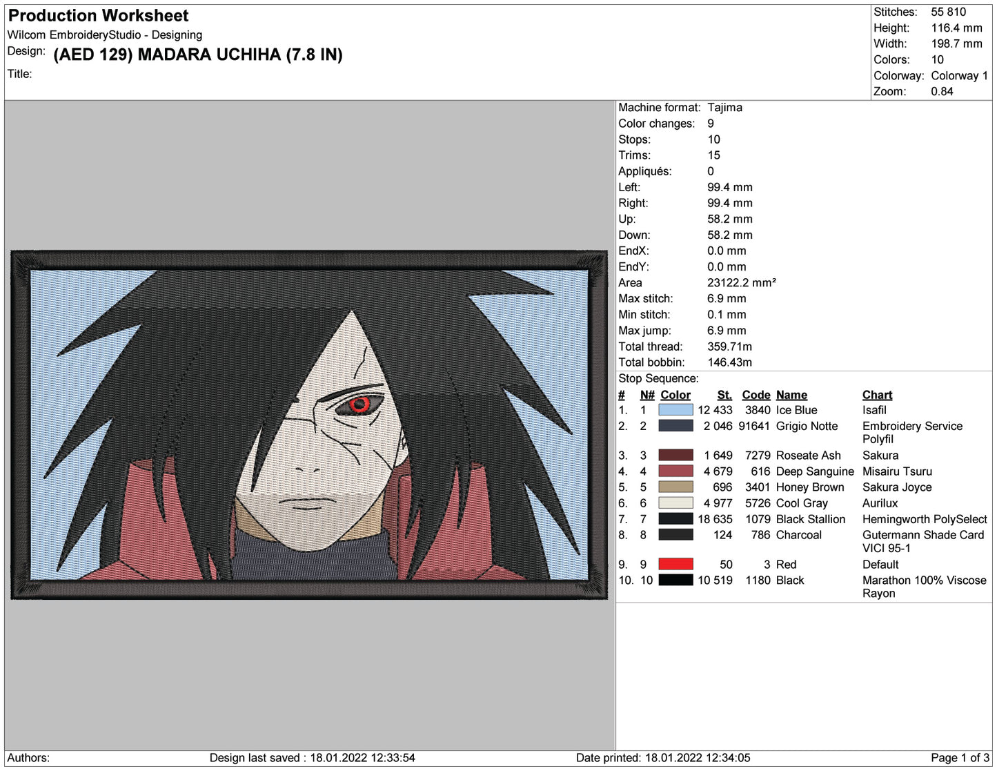 Madara Uchiha v2 Embroidery Design Files - 4 Size's