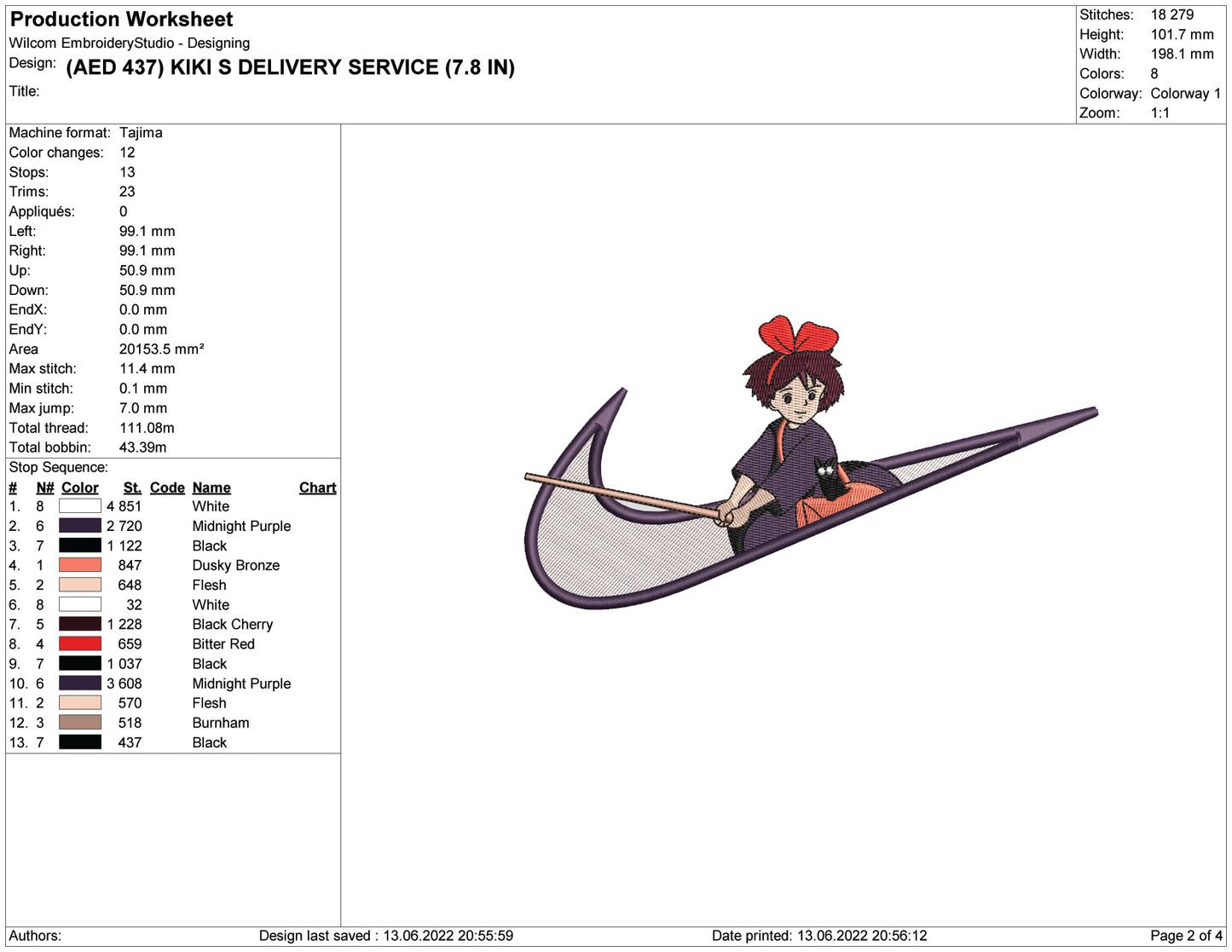 Kiki Swoosh Embroidery Design Files - 4 Size's
