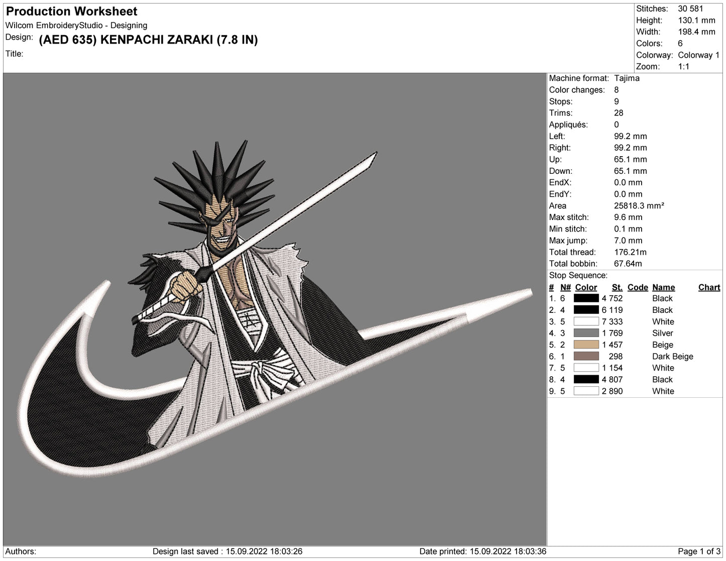 Kenpachi Zaraki Embroidery Design Files - 4 Size's