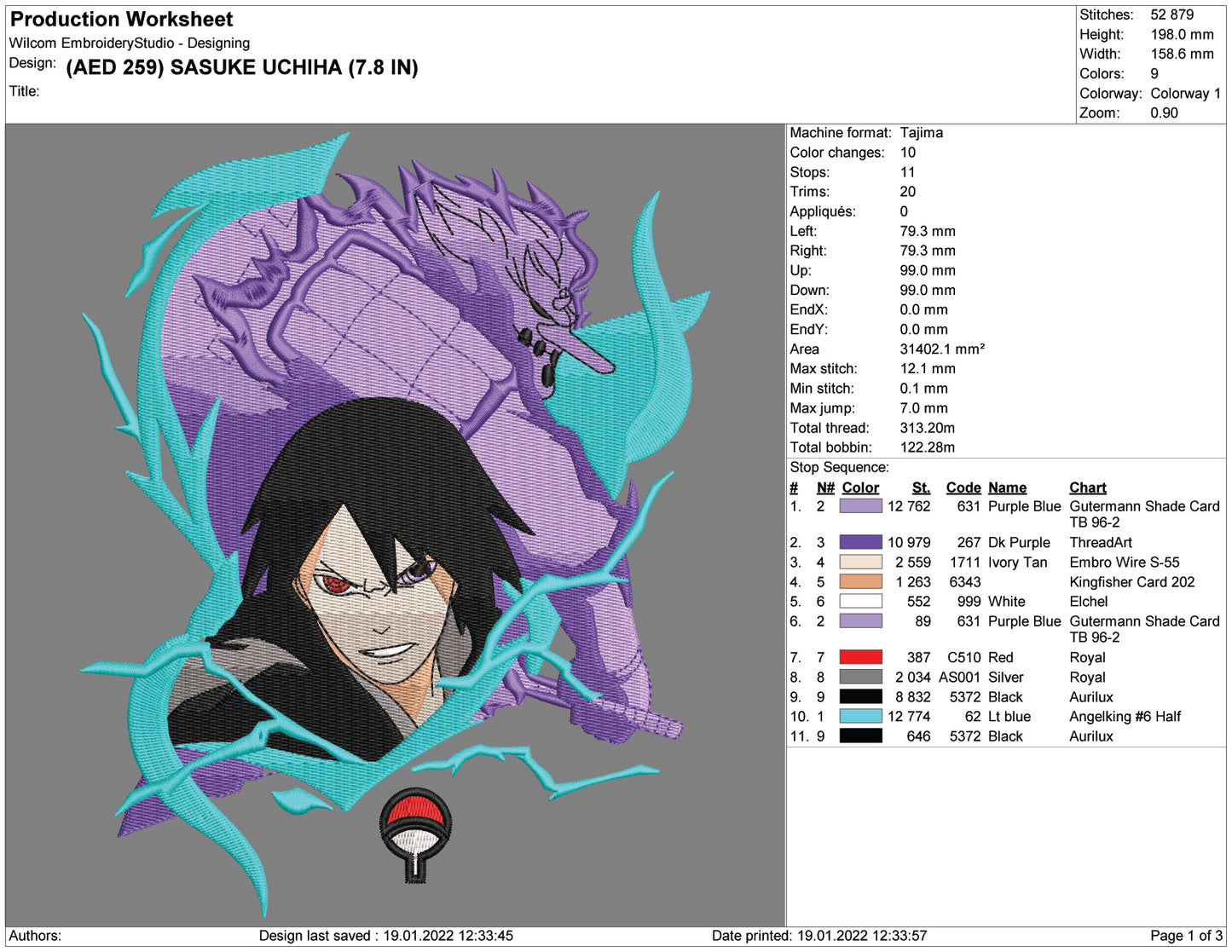 Sasuke Uchiha v4 Embroidery Design Files - 4 Size's