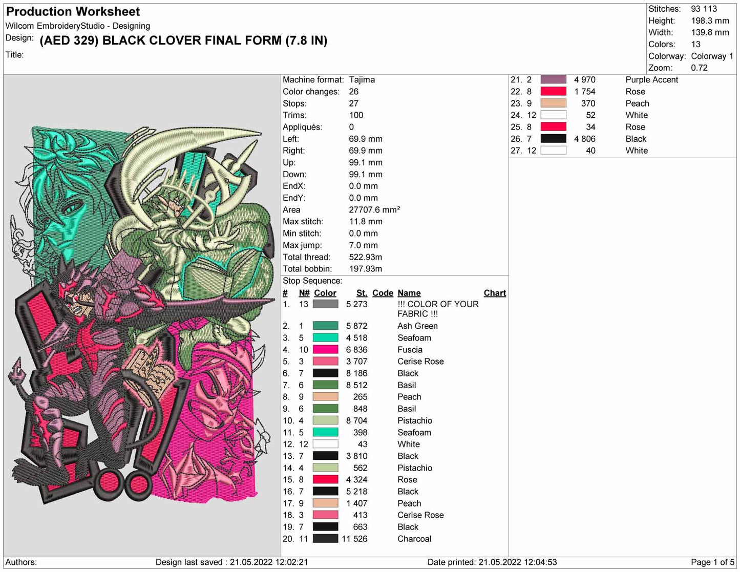 Black Clover Final Form Embroidery Design Files - 4 Size's