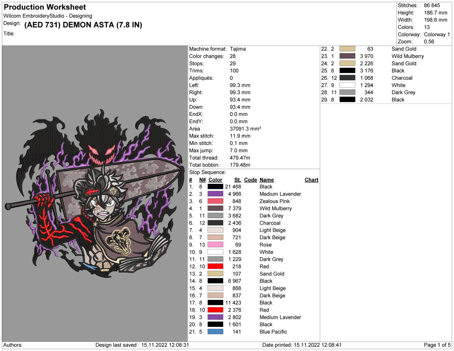 Demon Asta Embroidery Design Files - 4 Size's