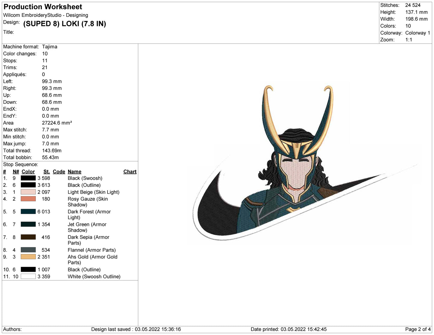 Loki Swoosh Embroidery Design Files - 4 Size's