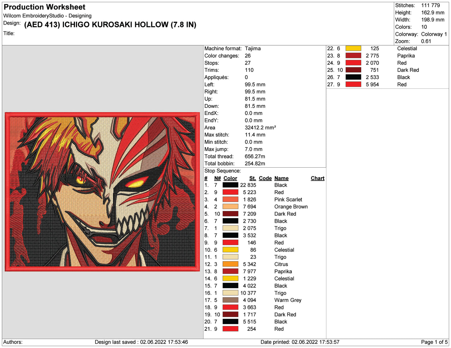 Ichigo Kurosaki v5 Embroidery Design Files - 4 Size's