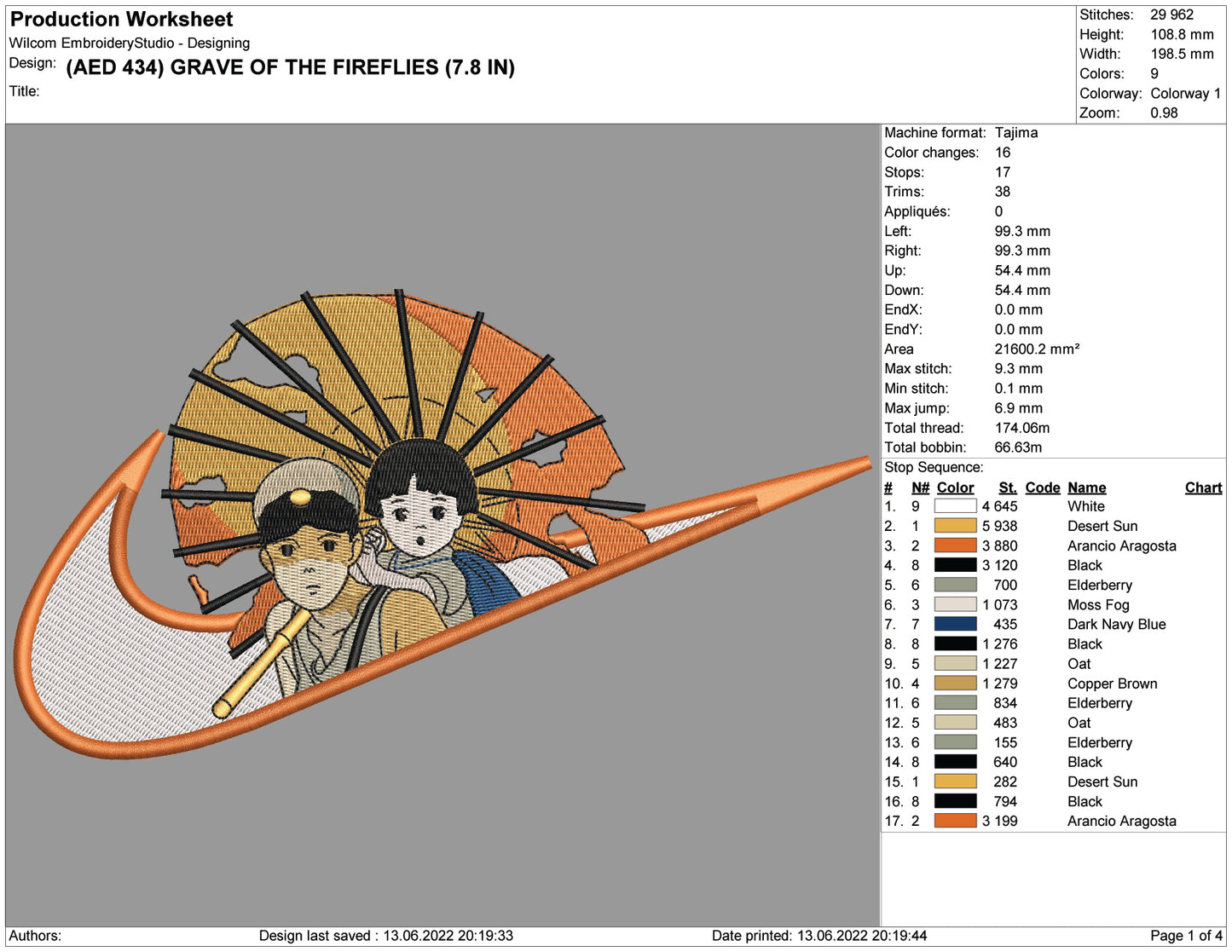 Grave of the Fireflies Swoosh Embroidery Design Files - 4 Size's