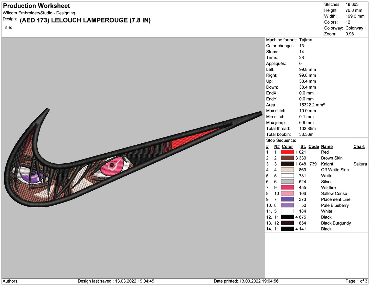 Lelouch Lamperouge Embroidery Design Files - 4 Size's