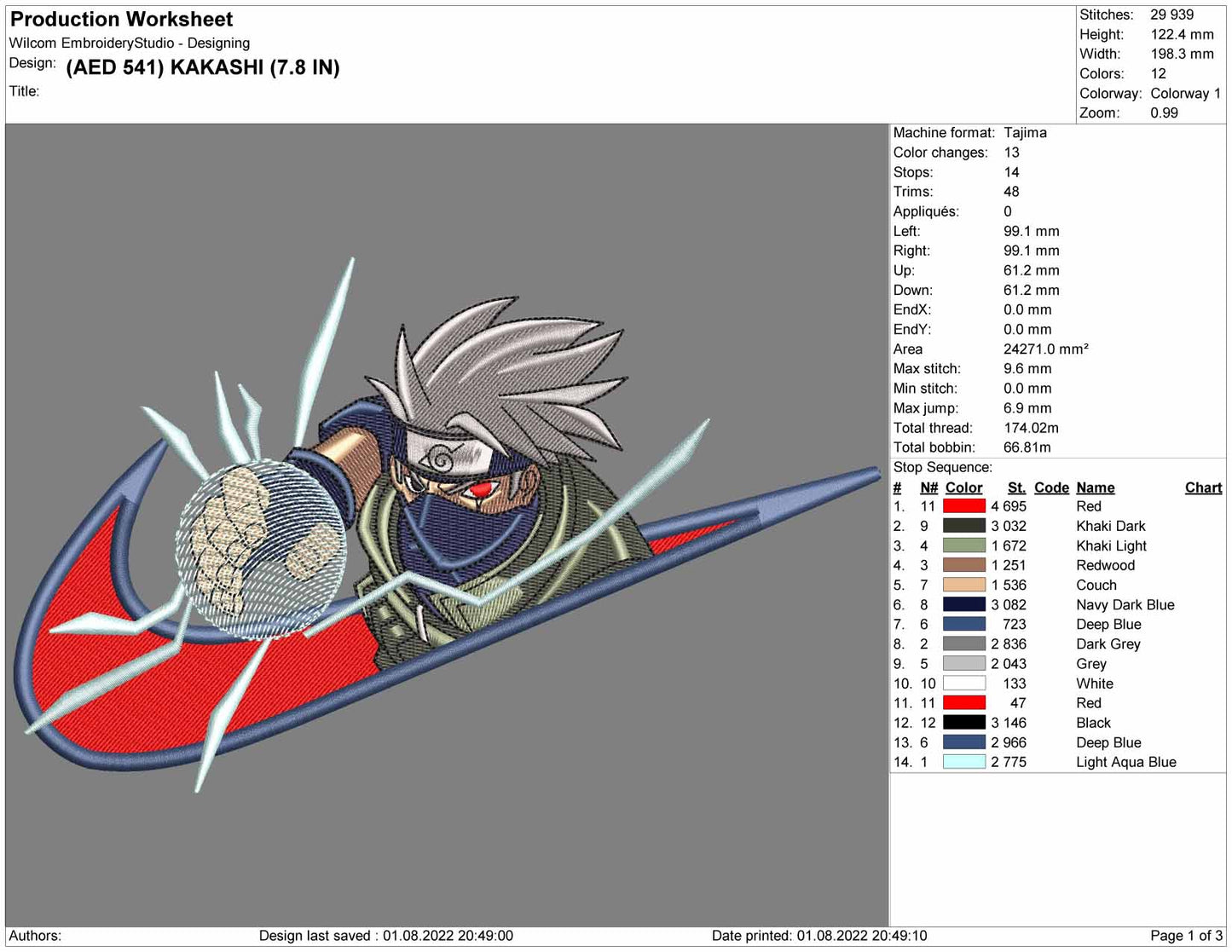 Kakashi Hatake Swoosh v4 Embroidery Design Files - 4 Sizes