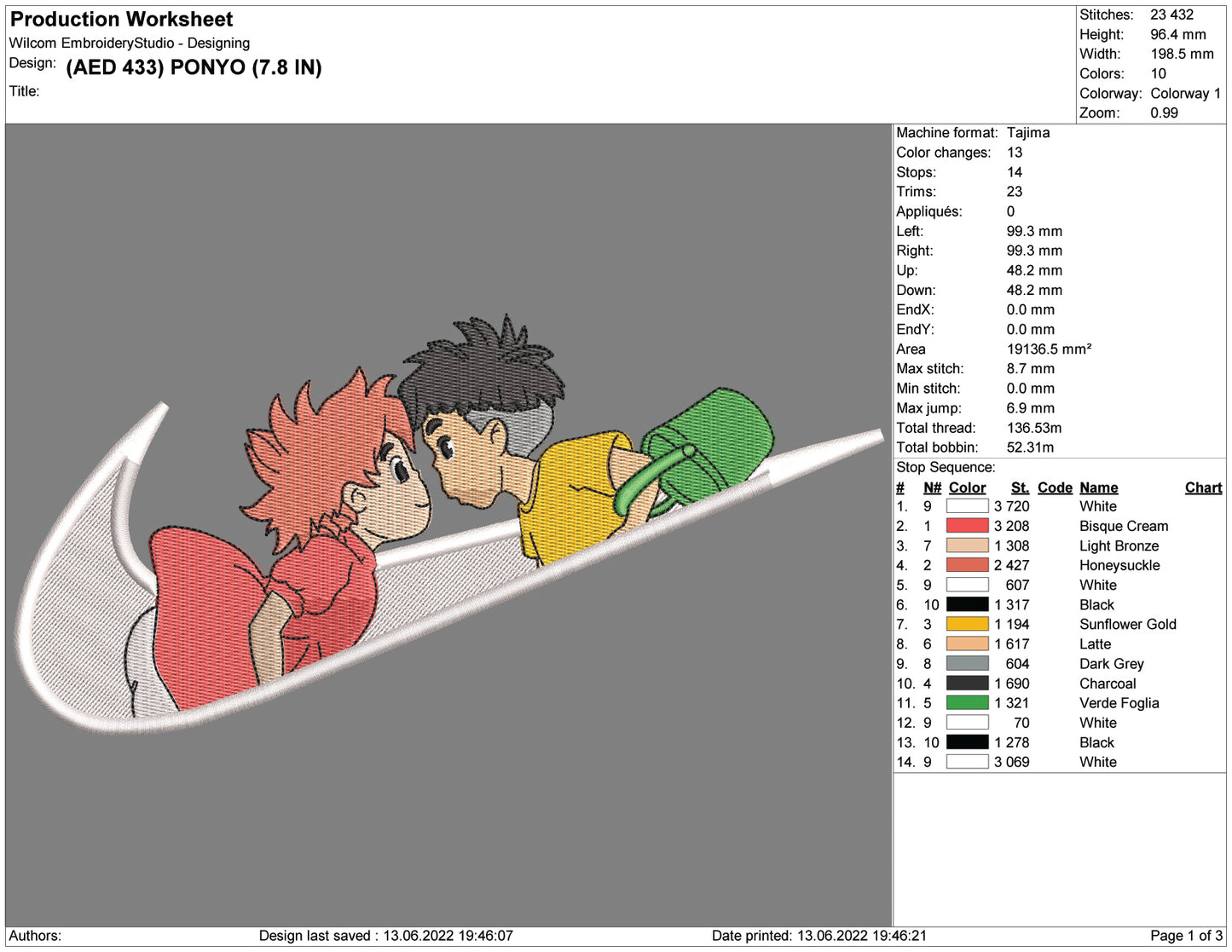 Ponyo Swoosh Embroidery Design Files - 4 Size's