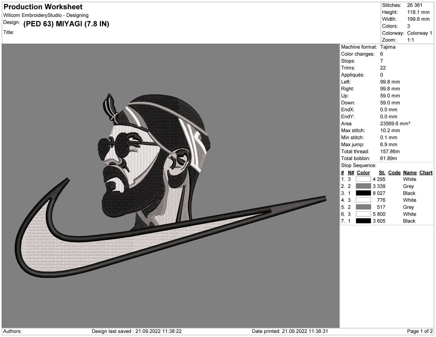 Miyagi Rapper Swoosh Embroidery Design Files - 5 Sizes