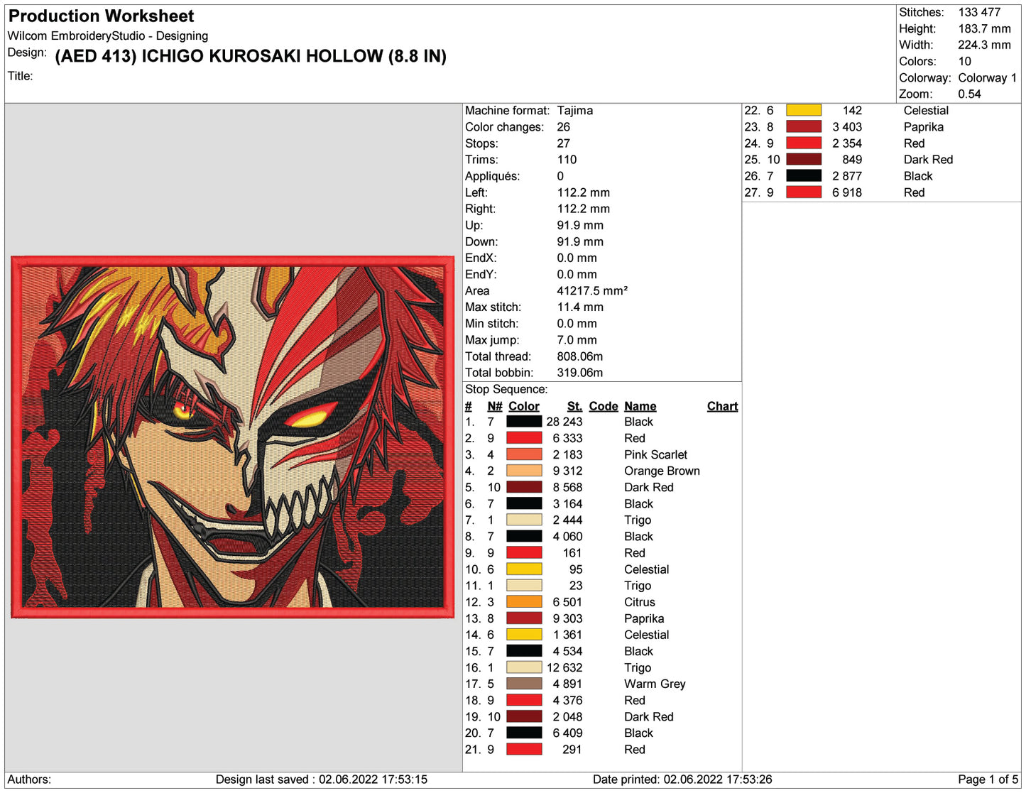 Ichigo Kurosaki v5 Embroidery Design Files - 4 Size's