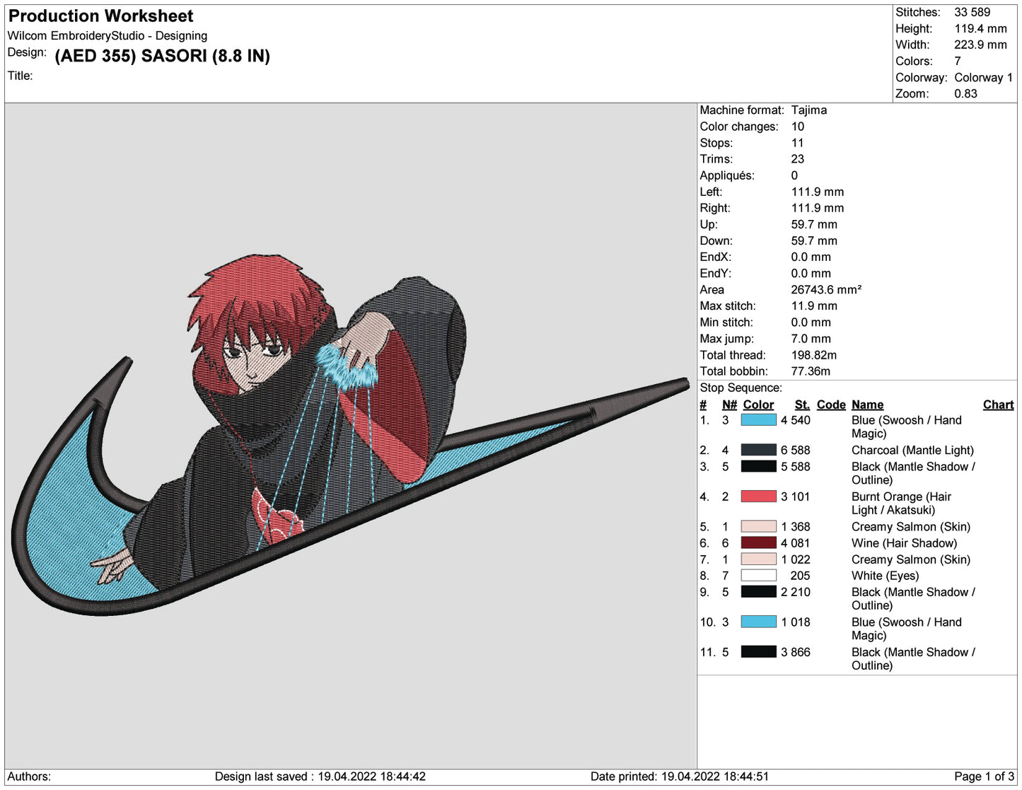 Sasori Swoosh Embroidery Design Files - 4 Size's