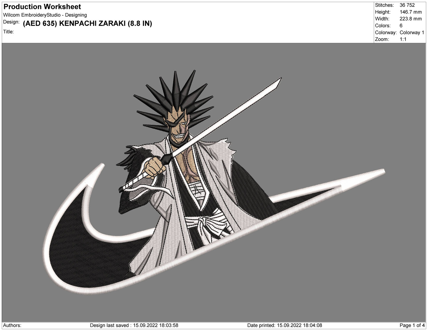 Kenpachi Zaraki Embroidery Design Files - 4 Size's