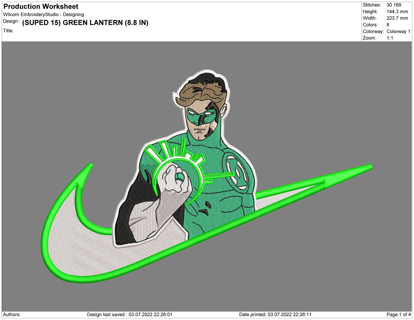 Green Lantern Swoosh Embroidery Design Files - 4 Size's