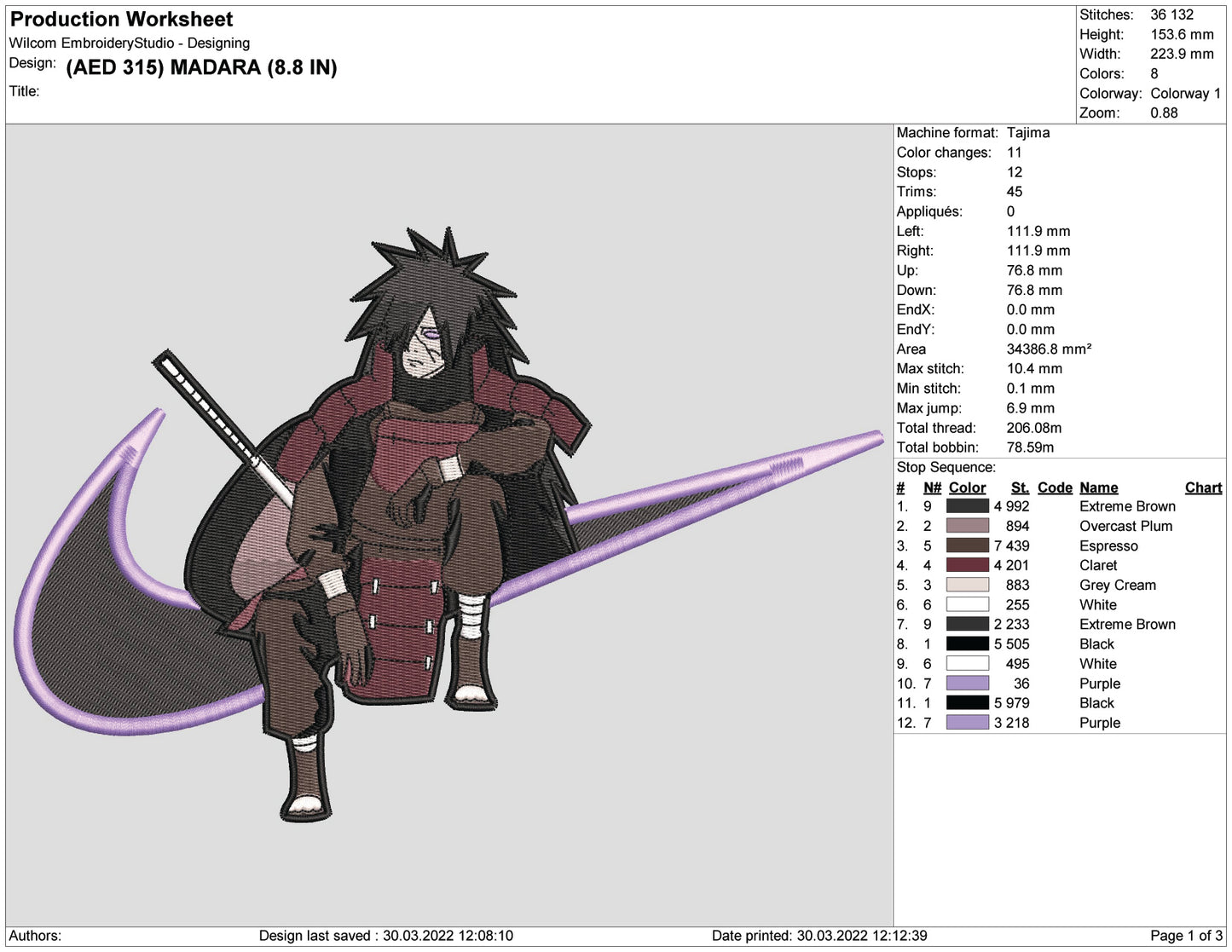 Madara Uchiha Swoosh v3 Embroidery Design Files - 5 Size's