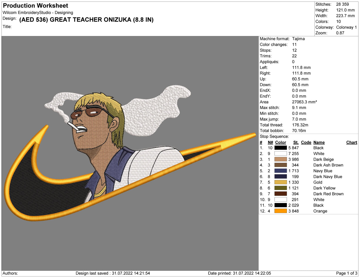 Great Teacher Onizuka v2 Swoosh Embroidery Design Files - 4 Size's