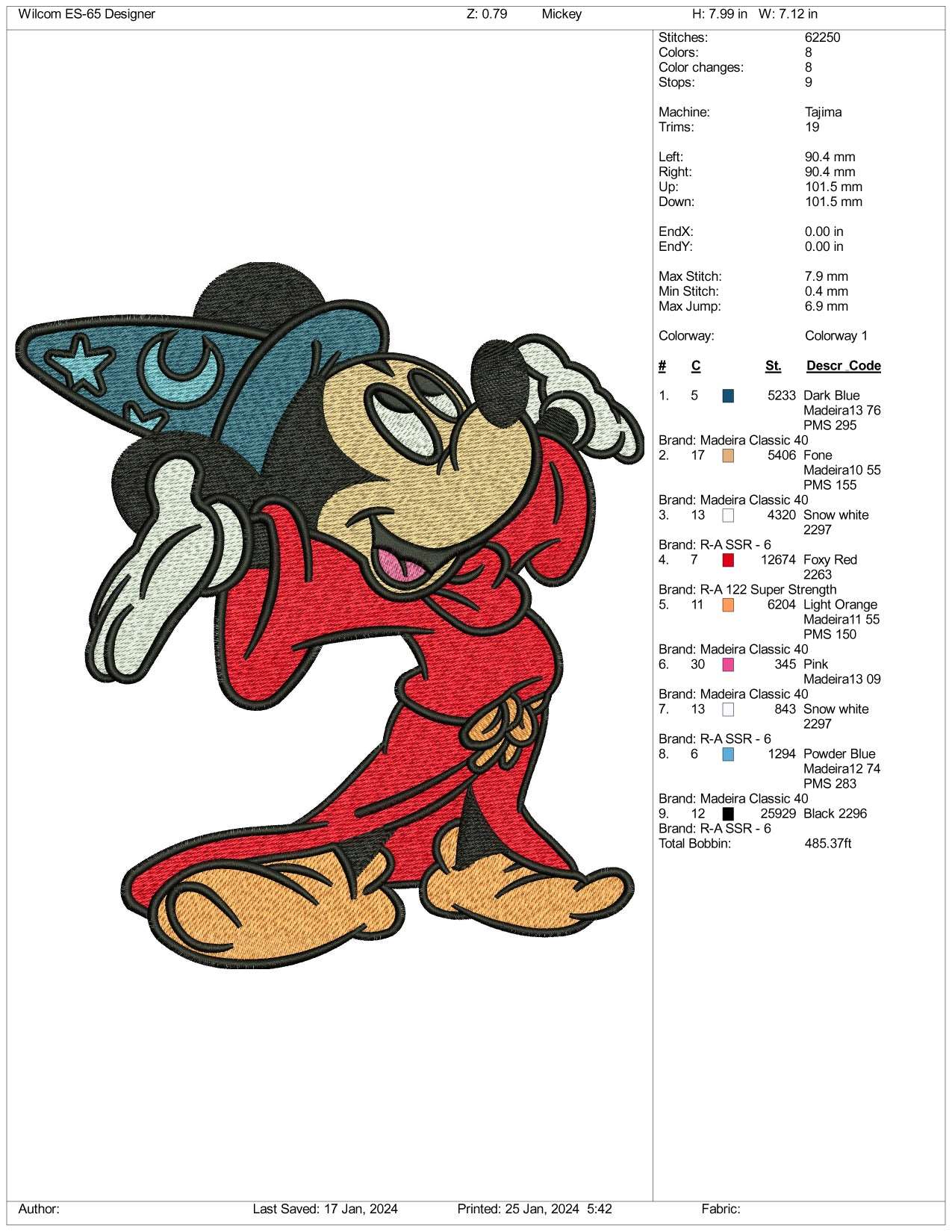 Magic Man Mickey Mouse Embroidery Design Files - 3 Size's