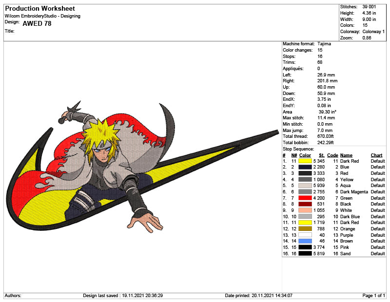 Minato Namikaze Swoosh Embroidery Design Files - 6 Size's
