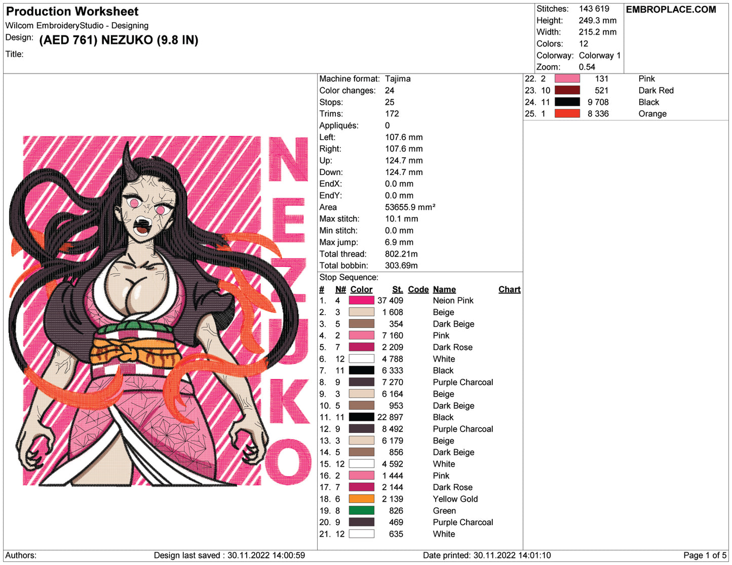 Nezuko Kamado v6 Embroidery Design Files - 5 Size's