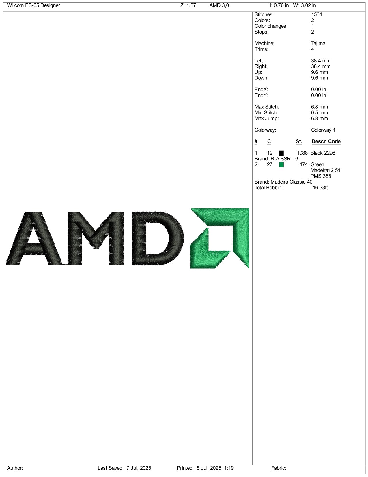 AMD Logo Embroidery Design Files - 3 Size's