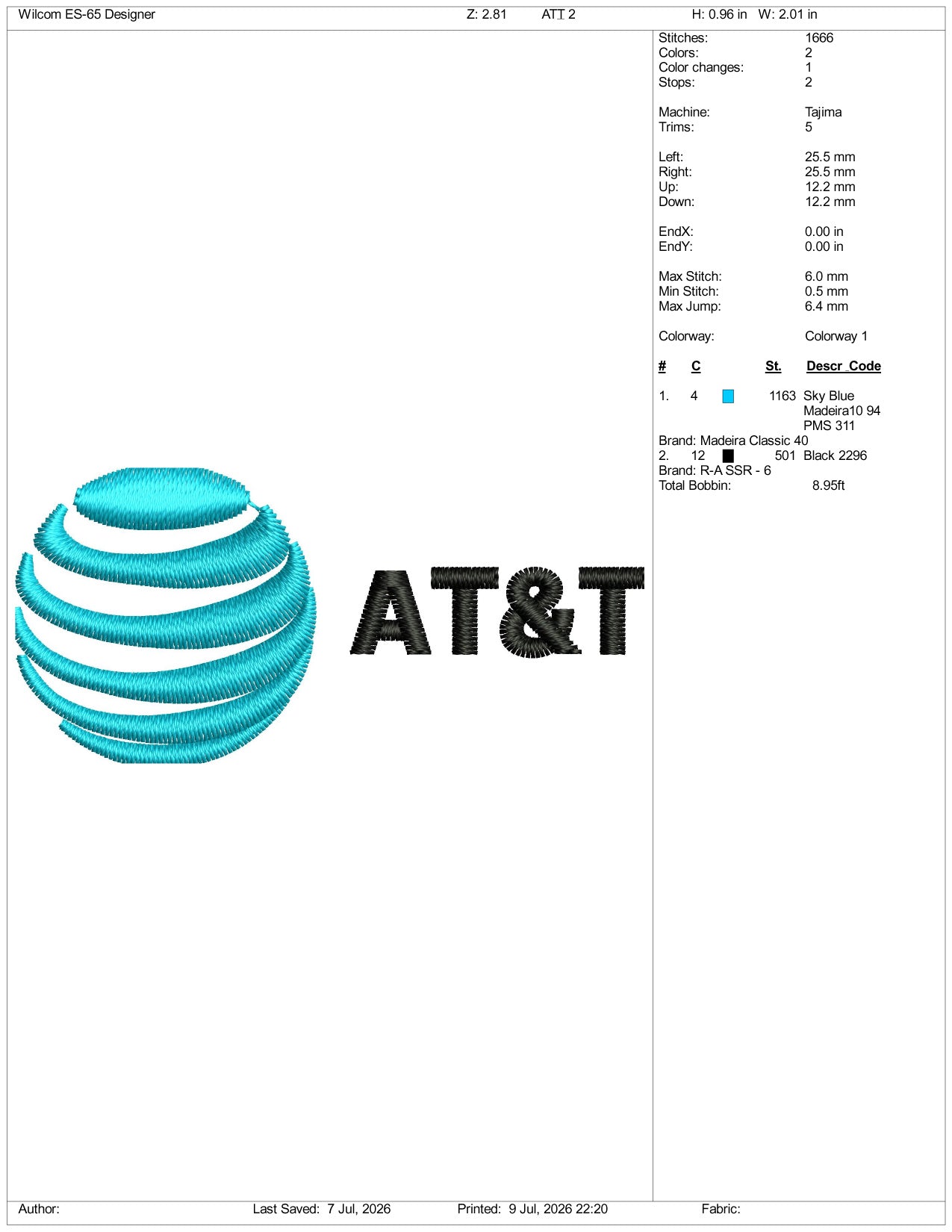 AT&T Logo Embroidery Design Files - 3 Size's