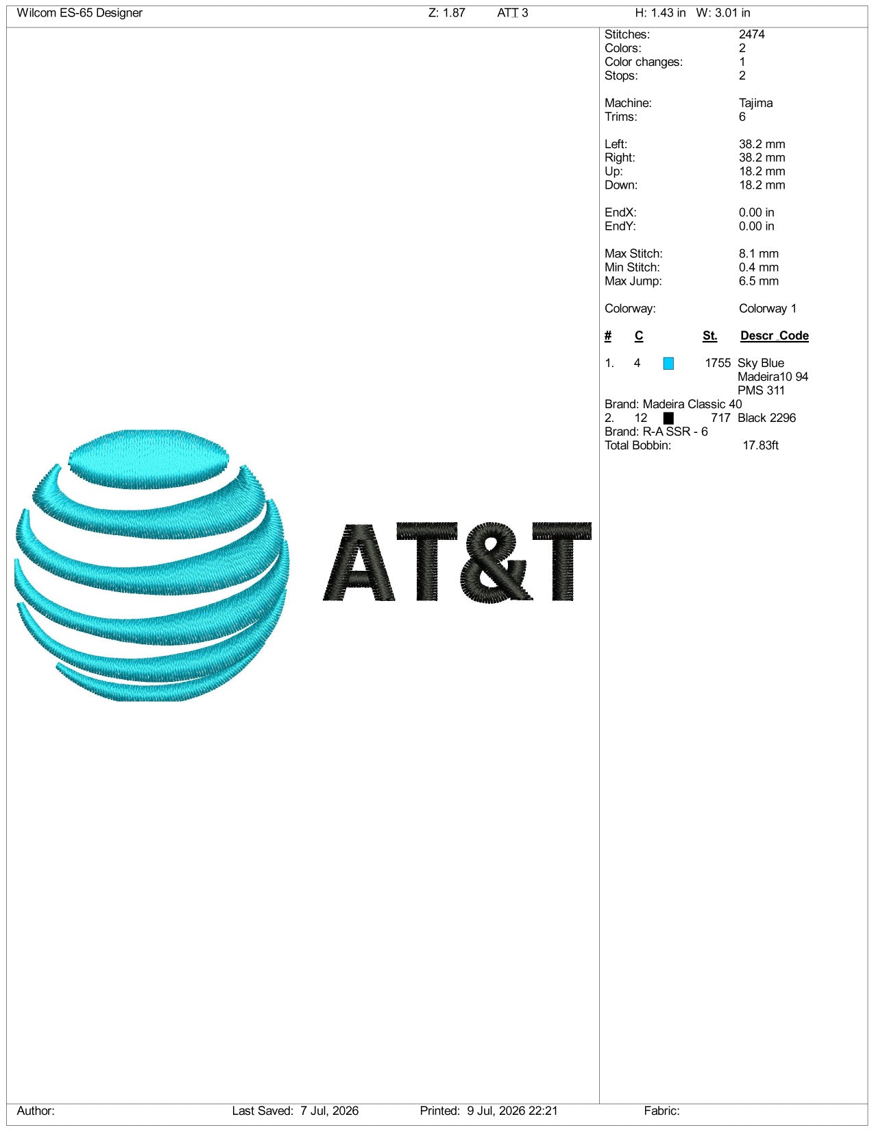 AT&T Logo Embroidery Design Files - 3 Size's