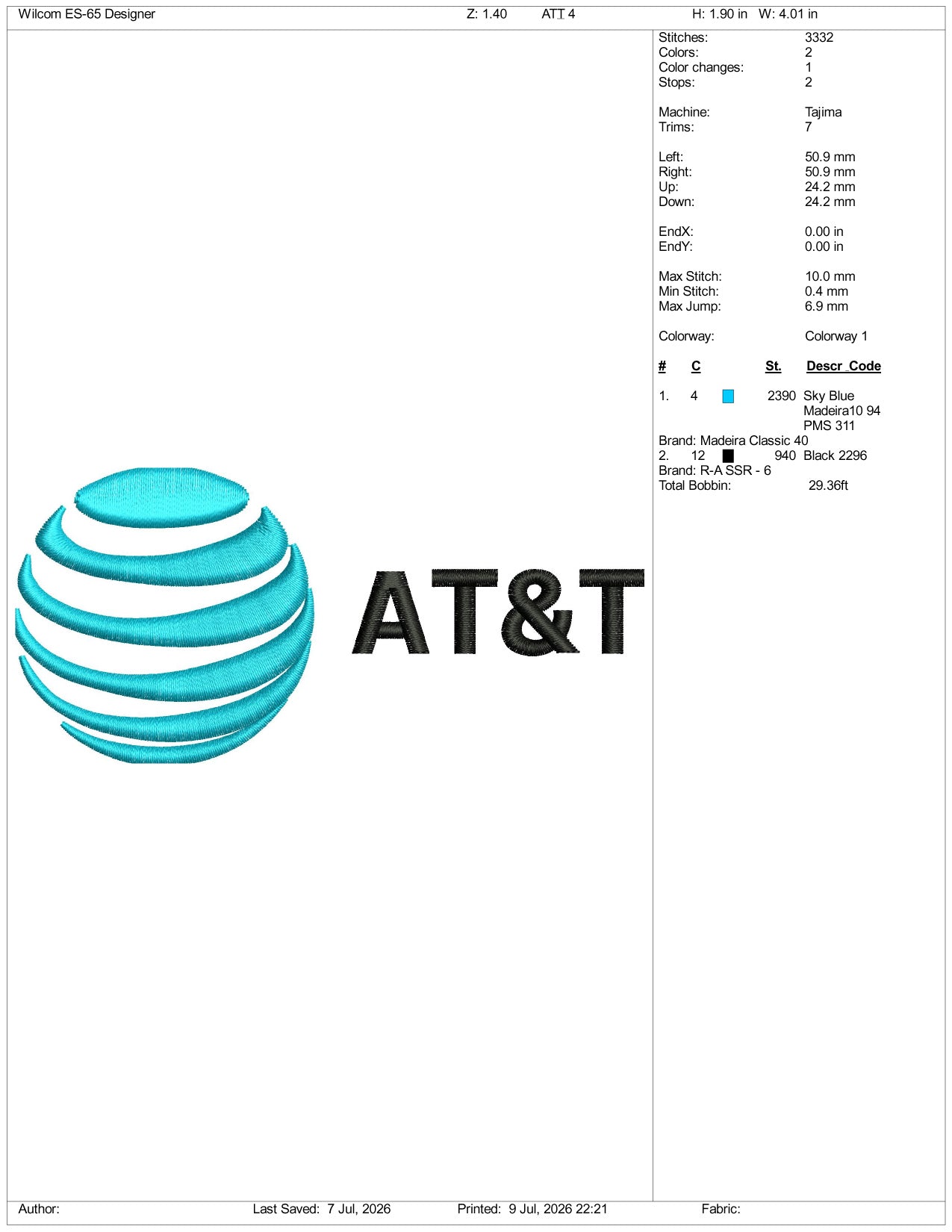 AT&T Logo Embroidery Design Files - 3 Size's