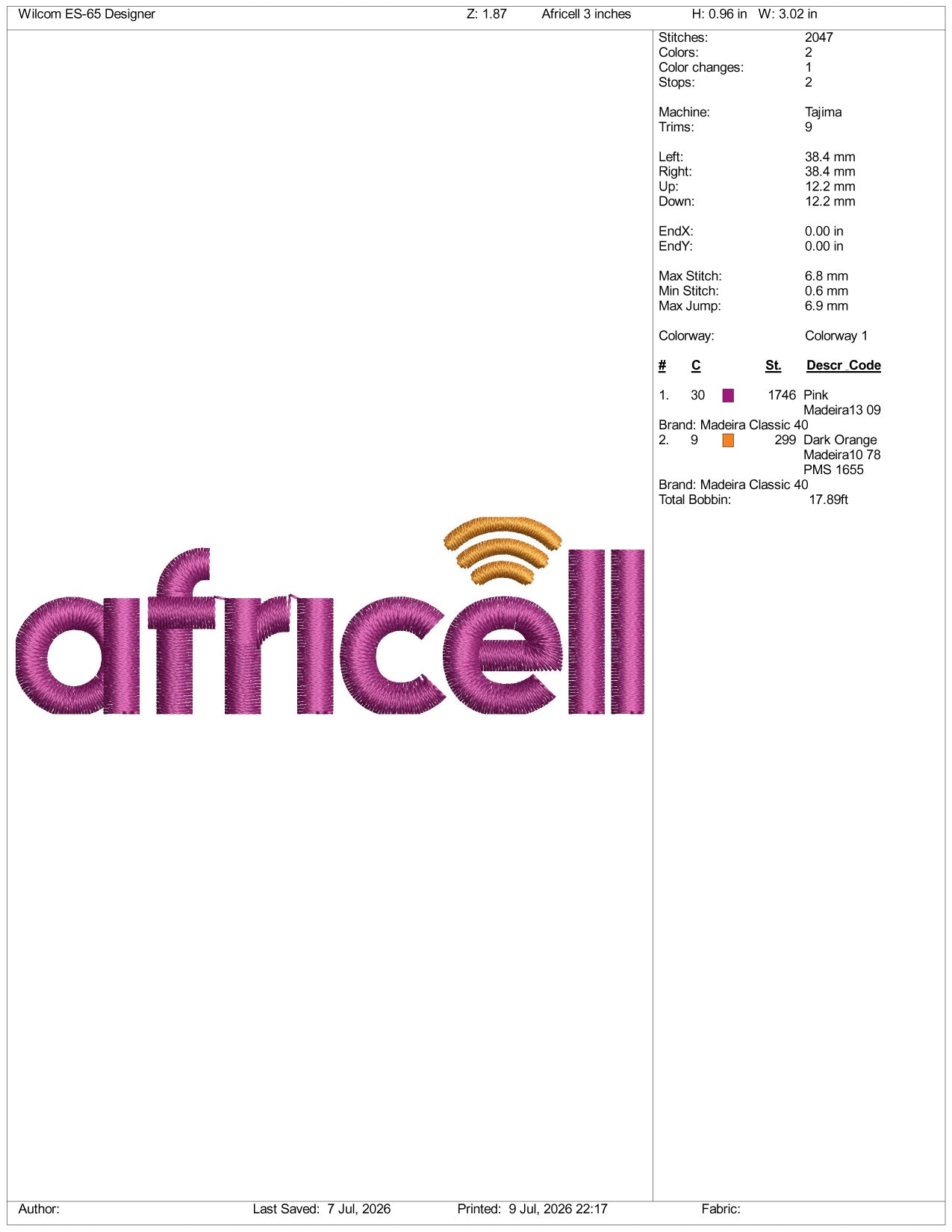 Africell Logo Embroidery Design Files - 3 Size's